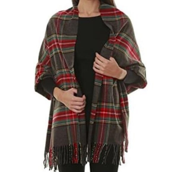 Grey Oversized Tartan Scarf for Women – Cashmere-Feel Winter Shawl 80" x 30" - Picture 3 of 5